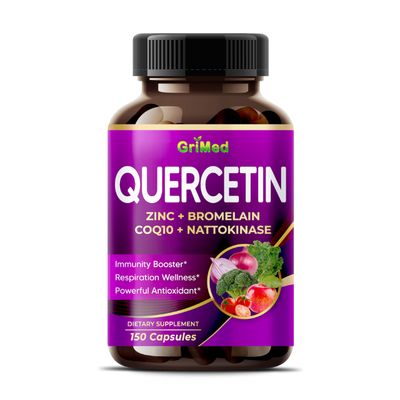 GriMed Quercetin 19,800mg - X15 Power with Zinc, Bromelain, CoQ10 Nattokinase -Immunity Booster, Powerful Antioxidant - Made in USA (150 Count (Pack of 1))