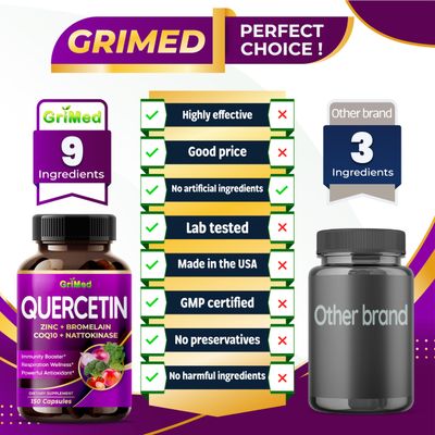 GriMed Quercetin 19,800mg - X15 Power with Zinc, Bromelain, CoQ10 Nattokinase -Immunity Booster, Powerful Antioxidant - Made in USA (150 Count (Pack of 1))