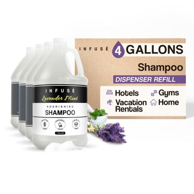 Terra Pure Infuse Lavender Mint Hotel Shampoo 1 Gallon For Hospitality Vacation Rentals to Refill Dispensers (4 Gallons)