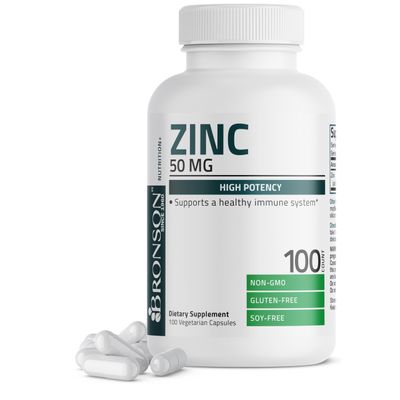 Bronson Zinc 50mg Complex High Potency Immune Support Supplement Antioxidant and Skin Health - Non GMO, 100 Vegetarian Capsules