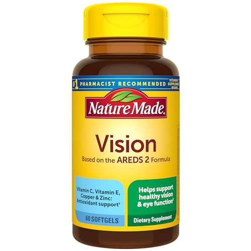Nature Made Vision Based on the AREDS 2 Formula, Eye Vitamins with Lutein Zeaxanthin, Vitamin C, Vitamin E, Zinc and Copper for Healthy Vision and Eye Function Support, 60 Softgels, 30 Day Supply