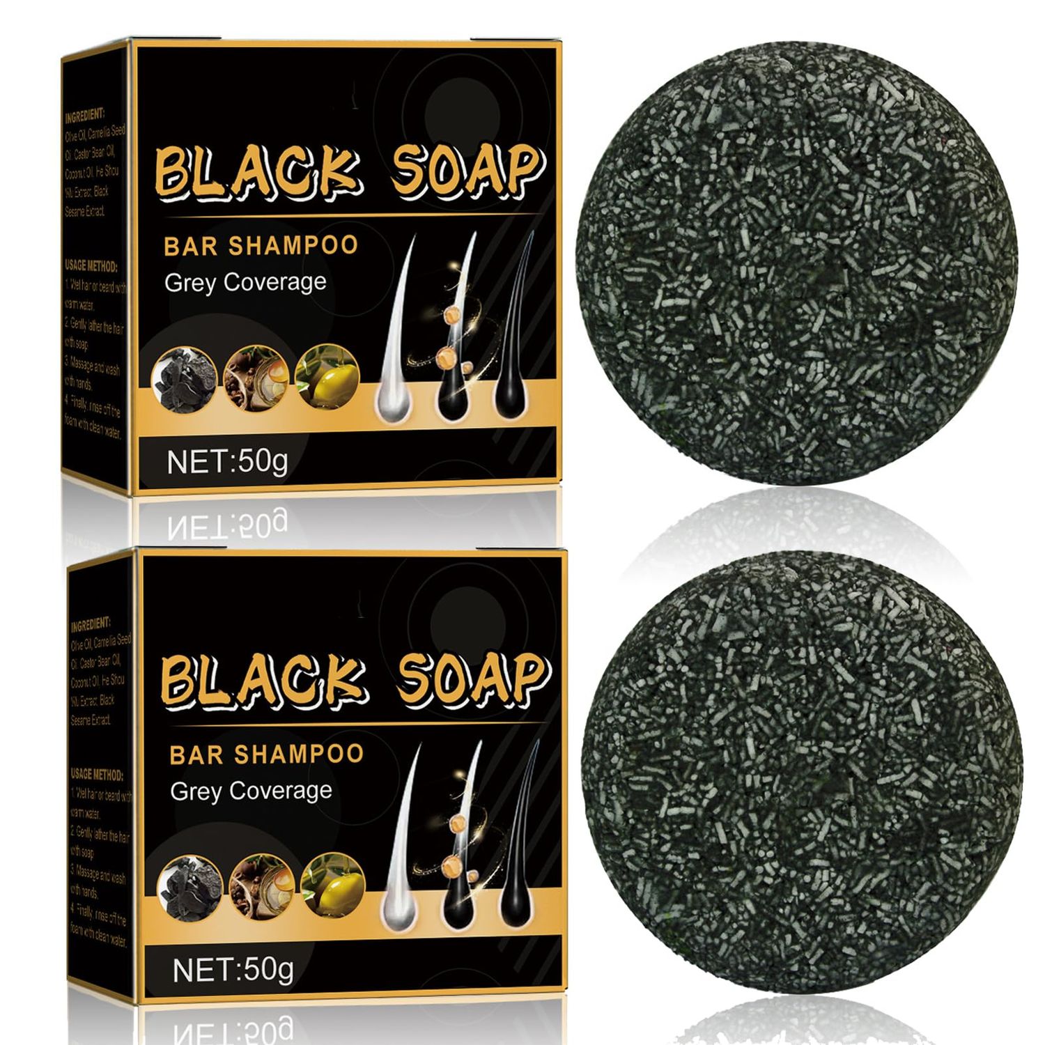 2Pcs Black Hair Darkening Shampoo Bars - Gray Reverse for Men, Root Coverage, and Mane Darkening
