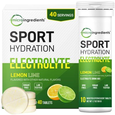 Sport Electrolyte Tablets, 4 Pack (40 Bisected Pieces) Hydrogen Water Tablets Sodium, Potassium Magnesium Minerals Easy to Split Dissolve - Natural Lemon Lime Flavor, Sugar Free