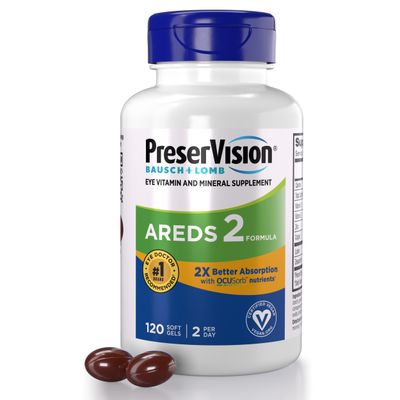 PreserVision AREDS 2 Eye Vitamin Mineral Supplement with OCUSorb, 120 Soft Gels, Contains Lutein, Zeaxanthin, Vitamin C, Zinc, Copper Vitamin E, Eye Health Supplements for Adults