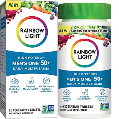 Rainbow Light Multivitamin for Men 50, Vitamin C, D Zinc, Probiotics, Men&#39;s One 50 Multivitamin Provides High Potency Immune Support, Non-GMO, Vegetarian, 60 Tablets