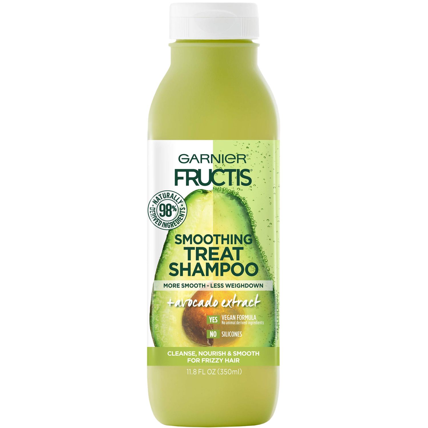 Garnier Fructis Nourish and Smoothing Treat Shampoo for Frizzy Hair, 98 Naturally Derived Ingredients, Avocado, Coconut, 11.8 Fl Oz