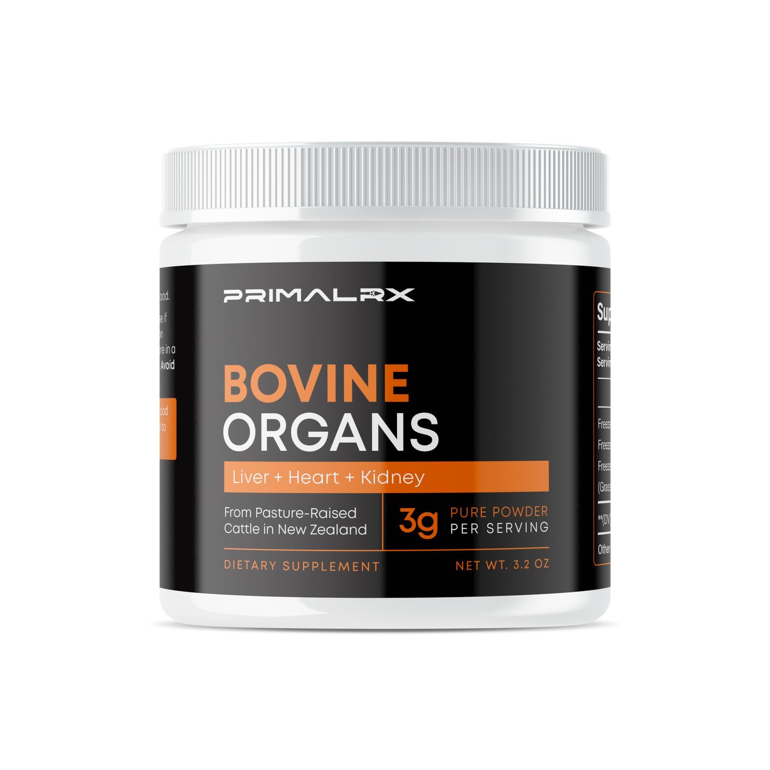 PRIMALRX Bovine Organs: GrassFed Beef Organ Supplement (B12 Vitamins, B Complex Vitamins, Heme Iron Supplements, Vitamin A Supplements, Folate Supplements, Selenium and Zinc Supplements) - 90g Powder