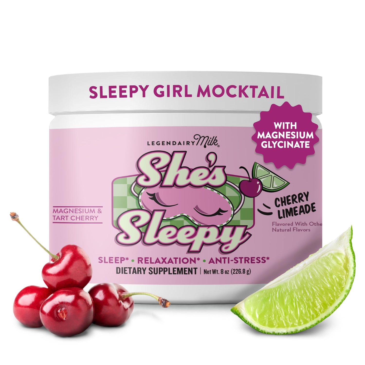 Legendairy Milk s She s Sleepy Sleepy Girl Mocktail Powder - Nightly Sleep Aid, Sugar Free Cherry Limeade Drink Mix with Magnesium Glycinate Ashwagandha - Relaxation Restful Sleep