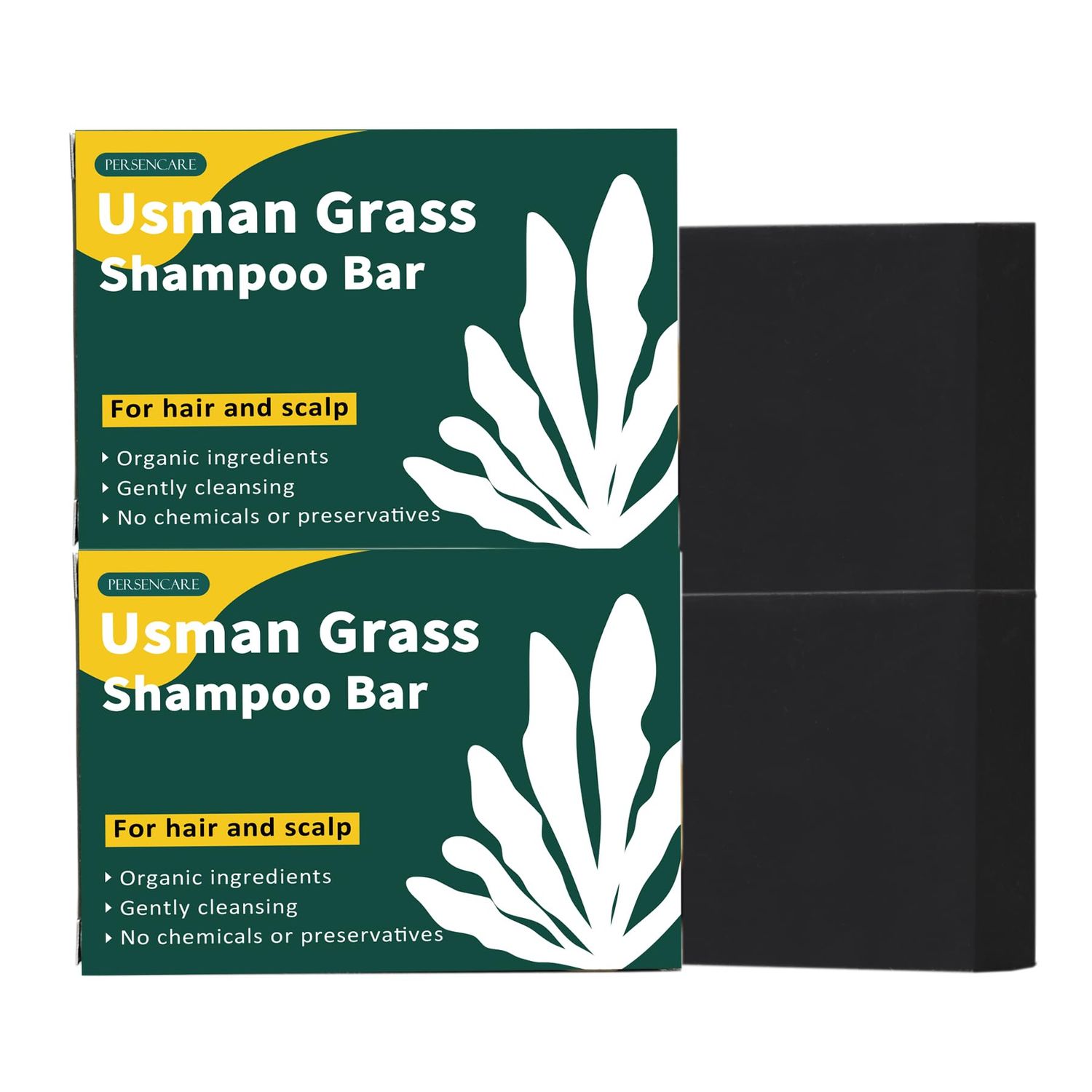 VAEYAE Natural Usman Grass Shampoo Bar, Cover Grey Hair Thickening Darkening Usma Bar, Ultimate Solution for Healthy Hair Growth, Gray Hair Reverse Black Soap, Reducing Thinning Hair Loss 2 Pcs