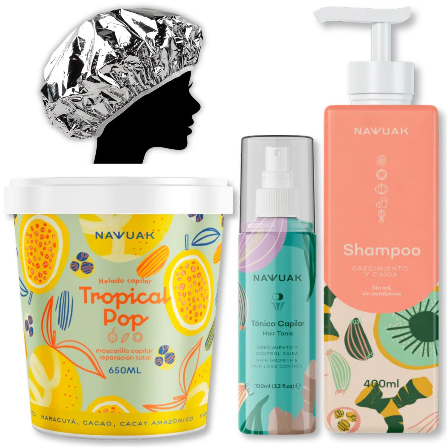 Nawuak Kit Crecimiento y Reparaci n Cabello, Shampoo y Biomascarilla de Maracuy , Kiwi, Cebolla, Ajo y Jengibre T nico Capilar Crecimiento - Todo Tipo Cabello - Sin SalParabenos - 100 Colombiano