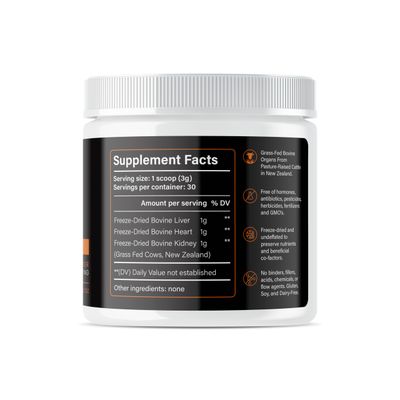 PRIMALRX Bovine Organs: GrassFed Beef Organ Supplement (B12 Vitamins, B Complex Vitamins, Heme Iron Supplements, Vitamin A Supplements, Folate Supplements, Selenium and Zinc Supplements) - 90g Powder