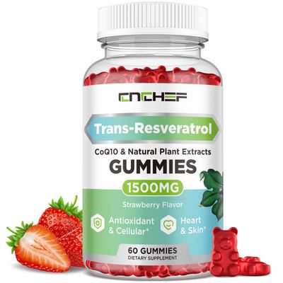Trans-Resveratrol Gummies 1500mg - Resveratrol Supplement Gummies with Quercetin, Magnesium Glycinate, CoQ10 Vitamin C for Antioxidant, Immune, Brain, Joint Energy - Sugar-Free Strawberry Flavor