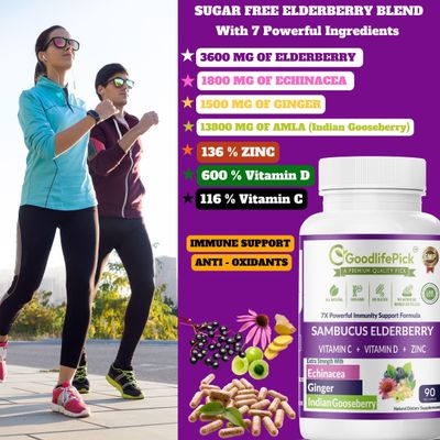 7 in 1 Elderberry with ZINC, Vitamin C, Vitamin D, Echinacea, Ginger Indian Gooseberry (Amla).Premium Elderberry Capsules 90 ct, All Natural,Non-GMO,Vegan,No Rice Powder, No-Gluten