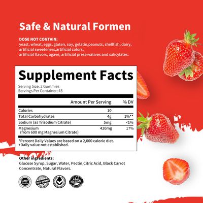 Magnesium Glycinate Gummies 1000mg - Sugar Free Magnesium Potassium Supplement with Vitamin D, B6, CoQ10 for Calm Mood Sleep Support - 60 Strawberry Gummies