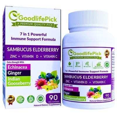 7 in 1 Elderberry with ZINC, Vitamin C, Vitamin D, Echinacea, Ginger Indian Gooseberry (Amla).Premium Elderberry Capsules 90 ct, All Natural,Non-GMO,Vegan,No Rice Powder, No-Gluten