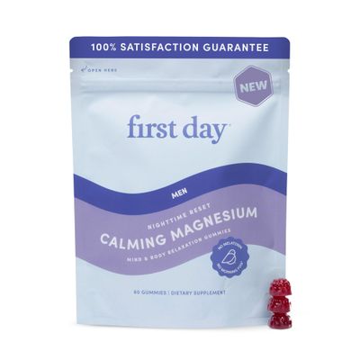 First Day Men s Nighttime Reset Calming Magnesium Gummies - Sleep Aid Supports Peaceful Rest, Balanced Mood Energy - Supplement with Magnesium Citrate, L-Theanine No Melatonin - 30-Day Supply