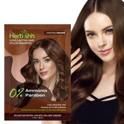 Herbishh Travel Pack Hair Dye Color Shampoo in Sachet 1pc Argan Hair Mask Sachet (Chestnut brown, 1 sachet)