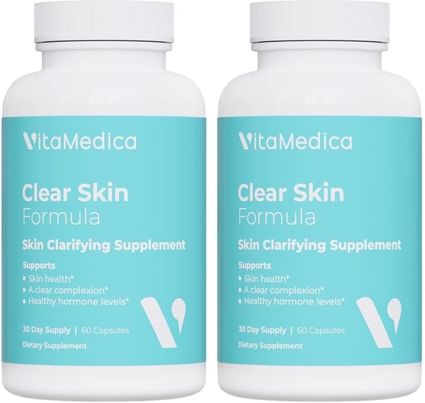 VitaMedica Clear Skin Vitamin Formula Noncystic Acne Supplement for Skin Clearing Breakout Treatment for Women and Men Vitamins A, C, E, Selenium, Chromium, and Zinc for Skin Health 2 Pack