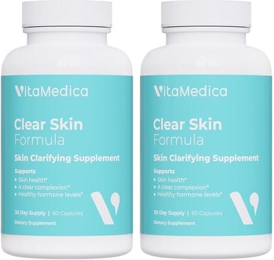 VitaMedica Clear Skin Vitamin Formula Noncystic Acne Supplement for Skin Clearing Breakout Treatment for Women and Men Vitamins A, C, E, Selenium, Chromium, and Zinc for Skin Health 2 Pack