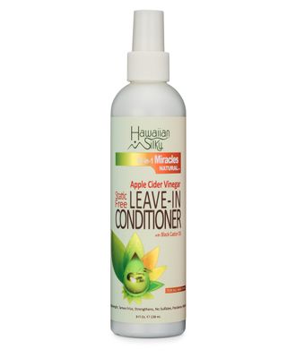 Hawaiian Silky Static-Free Apple Cider Vinegar Leave-in Conditioner, 8 fl oz - Black Castor Oil Extract for Hair Growth - Natural Treatment Men, Women Kids - Good on Color Treated Scalp