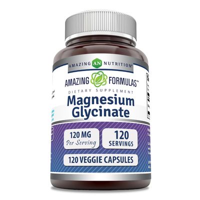 Amazing Formulas Magnesium Glycinate 120 Mg per Serving 120 Veggie Capsules Supplement Non-GMO Gluten-Free Made in USA