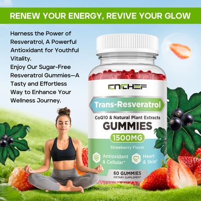 Trans-Resveratrol Gummies 1500mg - Resveratrol Supplement Gummies with Quercetin, Magnesium Glycinate, CoQ10 Vitamin C for Antioxidant, Immune, Brain, Joint Energy - Sugar-Free Strawberry Flavor
