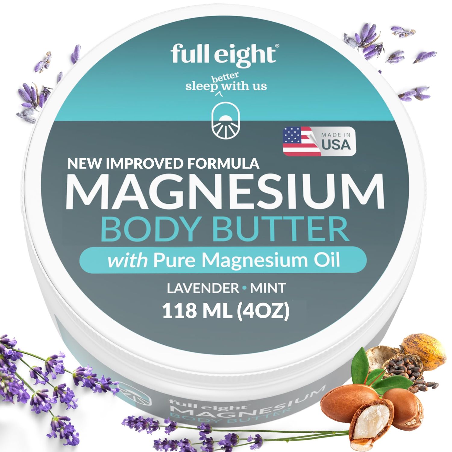 Full Eight Magnesium Body Butter with Pure Magnesium Oil - For Stiff Legs Tight Muscles - Rub for Leg Cramps, Muscle Soreness, Improved Sleep, Foot Revitalization - 4oz