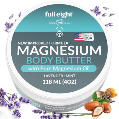 Full Eight Magnesium Body Butter with Pure Magnesium Oil - For Stiff Legs Tight Muscles - Rub for Leg Cramps, Muscle Soreness, Improved Sleep, Foot Revitalization - 4oz