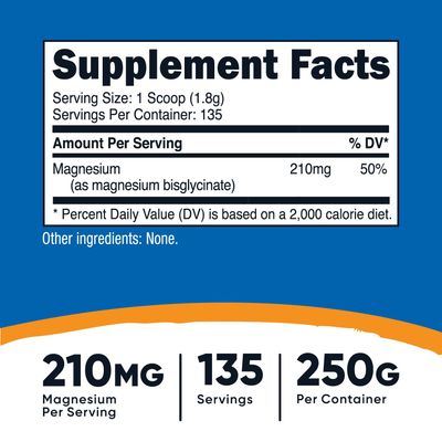 Nutricost Magnesium Bisglycinate Powder (Unflavored, 250 Grams) - Non-GMO, Vegan Supplement