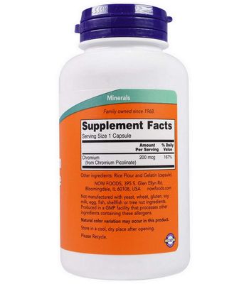 NOW Chromium Picolinate 200mcg, 100 Capsules (Pack of 2)