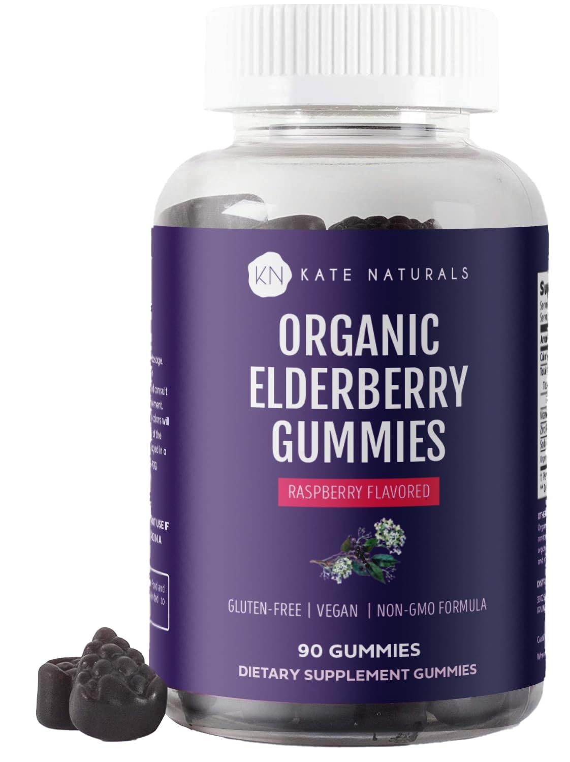 Kate Naturals Elderberry Gummies with Vitamin C and Zinc for Adults Kids. Tasty Sambucus Elderberry Gummies for Immune Support (90 Gummies, 45 Day Supply, Organic)