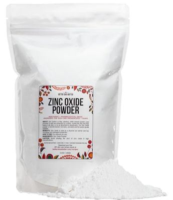 Zinc Oxide Powder Uncoated, Non Nano Zinc Oxide Pure, Pharmaceutical Grade Use in Homemade Sunscreen Lotion Diaper Rash Cream, Deodorant DIY, Zinc Oxide Ointment 1 LB by Better Shea Butter