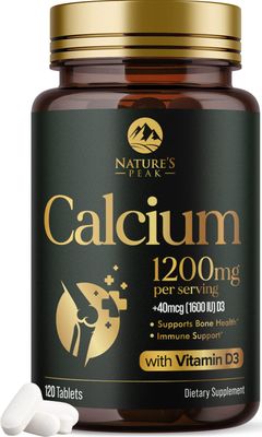 Calcium 1200 mg with Vitamin D3, Calcium Supplement Vitamins, Supports Bone Strength, Teeth Immune System, Calcium Supplements for Women Men, Nature&#39;s Absorbable Calcium Carbonate - 120 Tablets