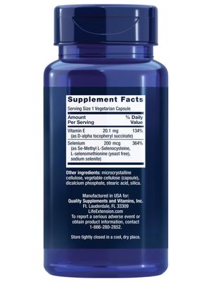 Life Extension Super Selenium Complex with Vitamin E - Cellular Health Longevity Support - Gluten-Free, Non-GMO, Vegetarian -100 Capsules(Pack of 1)