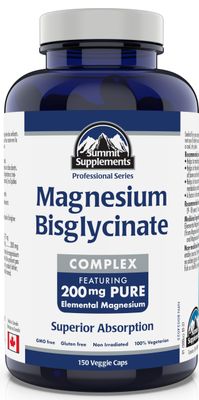 Summit Supplements - Magnesium Bisglycinate Complex 200 mg, 150 Veggie Caps - Helps in The Development and Maintenance of Bones and Teeth - Maintain Proper Muscle Function Helps in Tissue Formation