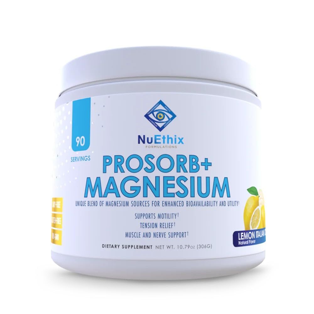 NuEthix Formulations Prosorb Magnesium Dietary Supplement, 200mg Magnesium Blend to Support Physical Mental Wellness, Vitamin C, Dairy-Free, Gluten Free, Non-GMO, Lemon Italian Ice, 90 Servings