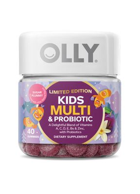 OLLY Kids Multivitamin Probiotic, Limited Edition, Digestive Support, Vitamins A, D, C, E, B, Zinc, Chewable Supplement, Sugar Plummy - 40ct