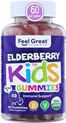 USDA Organic Elderberry Gummies for Kids Immune Support Elderberry with Zinc and Vitamin C - Gluten Free Vegan Children&#39;s Vitamins - 60 Count Sambucus Nigra Supplement