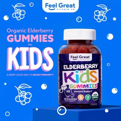 USDA Organic Elderberry Gummies for Kids Immune Support Elderberry with Zinc and Vitamin C - Gluten Free Vegan Children's Vitamins - 60 Count Sambucus Nigra Supplement
