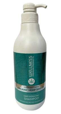 Wellness Premium Hydration Shampoo for All Hair Types Enriched with Organic Cold Pressed Hemp Seed Oil Clean Beauty Ingredients (33.8 Ounce - 1 Liter)