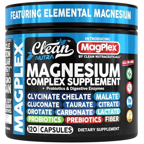 8in1 Magnesium Supplement Complex Magnesium Glycinate Citrate Malate Gluconate Orotate Carbonate Lactate Prebiotics Probiotics Digestive Enzymes Magnesio Capsules for Women Men by Clean Nutra