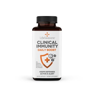 LifeSeasons Clinical Immunity - Daily Boost - Immune System Booster - Pre Probiotics - Increases Antibodies Immune Cells - Elderberry, Zinc, Natramune Vitamin C D3-60 Capsules