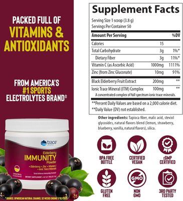 Trace Minerals Elderberry Immunity - Health Support Drink Supplement with Elderberry - Antioxidant Supplement to Support Cell Integrity Heart Health - Lemon Berry, 6.7 oz (50 Servings)