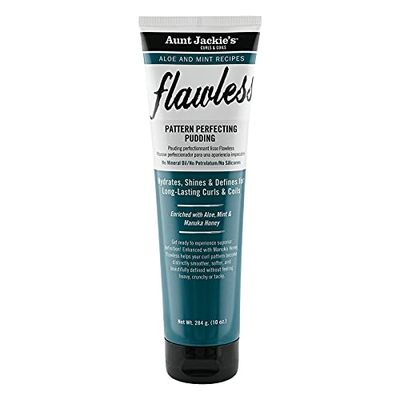 Aunt Jackie&#39;s Aloe and Mint Recipes Flawless Pattern Perfecting Pudding Enhanced with Manuka Honey for Long Lasting Curls Coils, 10 oz, Green