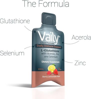 Vaily Immune Support Supplement for Adults - Liquid Glutathione Supplement 500 mg wAcerola Vitamin C Zinc Selenium - High Potency Antioxidant, Skin Health, Detox Every Day - 30 Single-dose Vials