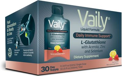 Vaily Immune Support Supplement for Adults - Liquid Glutathione Supplement 500 mg wAcerola Vitamin C Zinc Selenium - High Potency Antioxidant, Skin Health, Detox Every Day - 30 Single-dose Vials