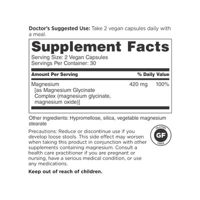 DOCTORS' PREFERRED High Potency Magnesium Glycinate Complex- Doctor-Developed Formula for Heart Health, Mood Support and More 420 mg per Serving 30-Day Supply
