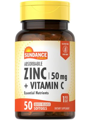 Sundance Absorbable Zinc with Vitamin C 50mg 50 Softgels Essential Nutrients Non-GMO and Gluten Free Supplement