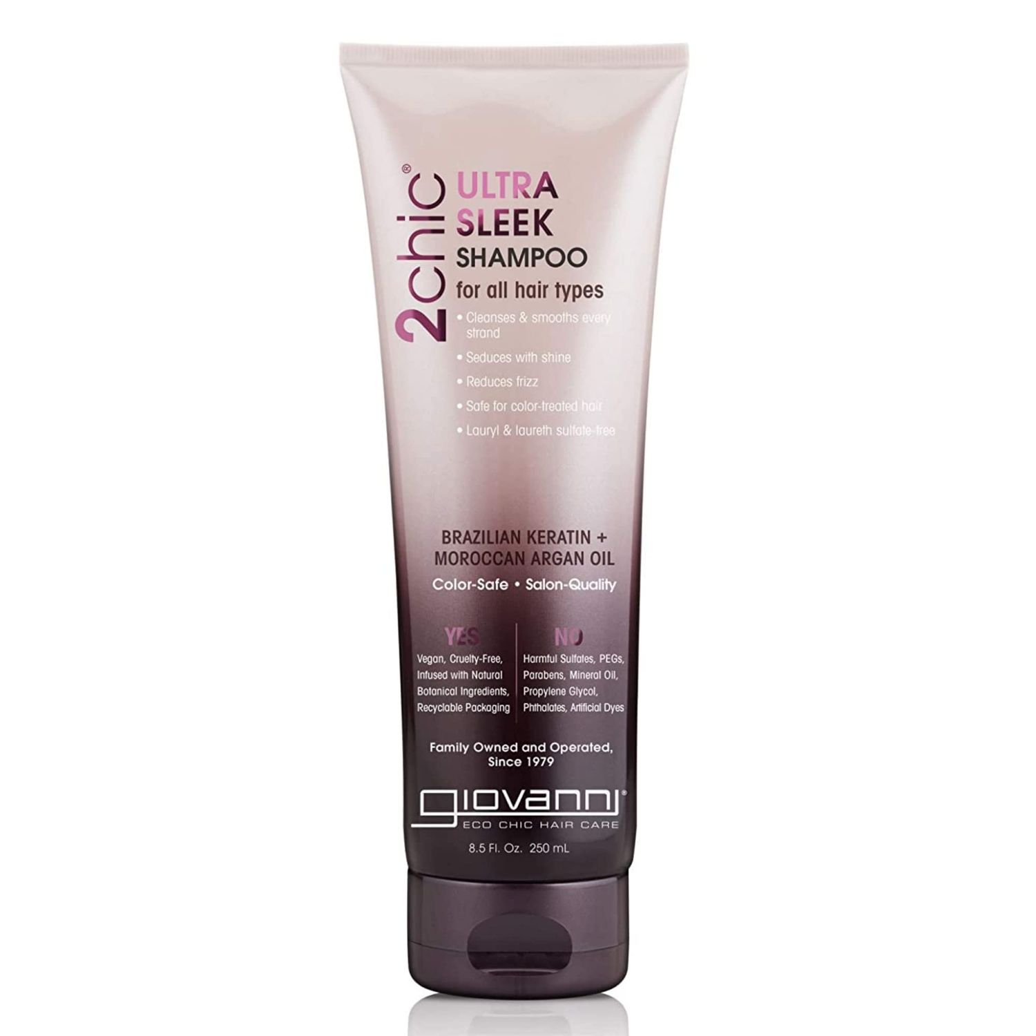 GIOVANNI 2chic Ultra-Sleek Shampoo, 8.5 oz. - Brazilian Phyto-Keratin Moroccan Argan Oil, Anti-Frizz Formula, Coconut, Shea Butter, Pro-Vitamin B5, Color Safe, Paraben Free