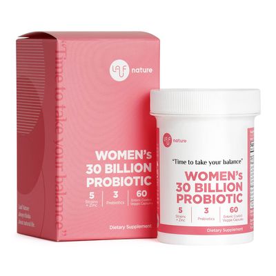 LAUF NATURE 60 Servings Women&#39;s 30 Billion CFU 5 Probiotic with 3 Prebiotics Plus Zinc, Digestive Immune Vaginal Urinary Health, Acidophilus Probiotic, 60 Enteric Coated Veggie Capsules